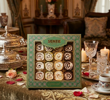 Şener Antep Fıstık Kaplamalı& Lotus Bisküvisi Kaplı& Kakao Kaplı Pralinli Lotus kremalı Hediyelik Lokum 350 Gr