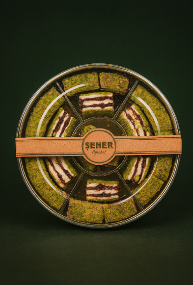 420 gr Antep Fıstıklı Pralinli Baklava Dilim Yuvarlak Ambalaj