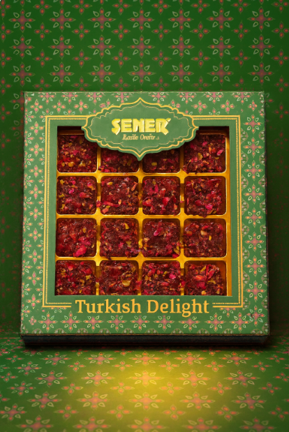 350 gr Antep Fıstıklı Gül Yaprak Kaplı Narlı Hediyelik Lokum