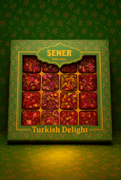 350 gr Antep Fıstıklı Gül Yaprak Kaplı Narlı, Zereş Üzümlü Fıstıklı Narlı Lokum