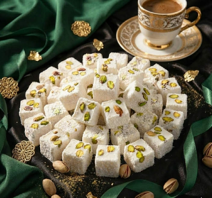 Antep Fıstıklı Çifte Kavrulmuş Şehzade Hindistan Cevizli Lokum | Bol Fıstıklı Premium Lokum- Hindistan Cevizli 500 gr