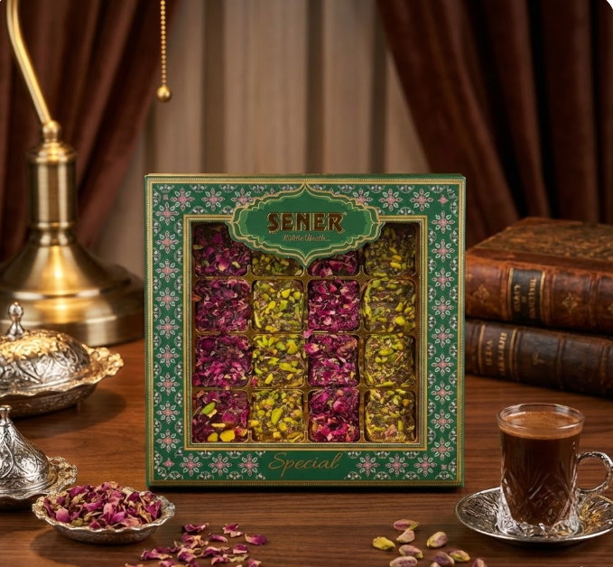 Antep Fıstıklı Gül Yaprak Kaplı - Fıstık Kaplı Hediyelik Lokum 350 Gr