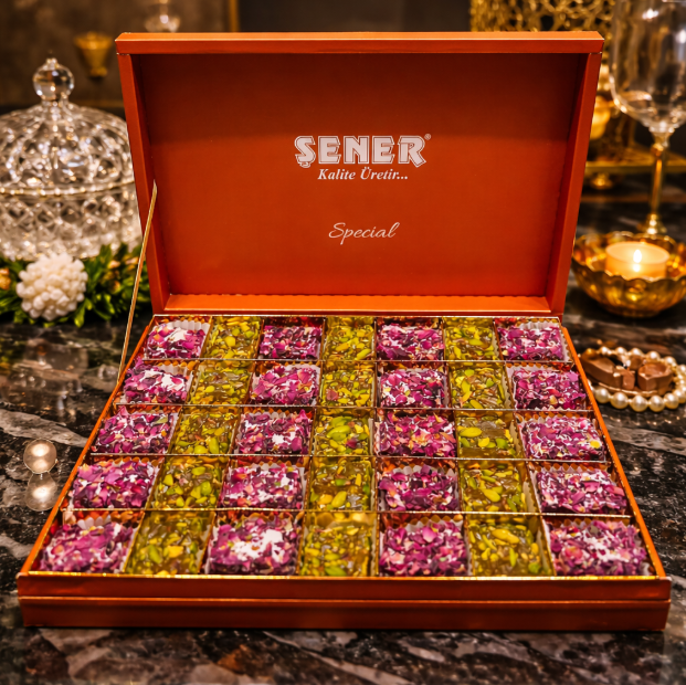 Gül Yapraklı & Fıstıklı Çikolatalı Lokum | Premium Hediyelik Kutu 750 Gr