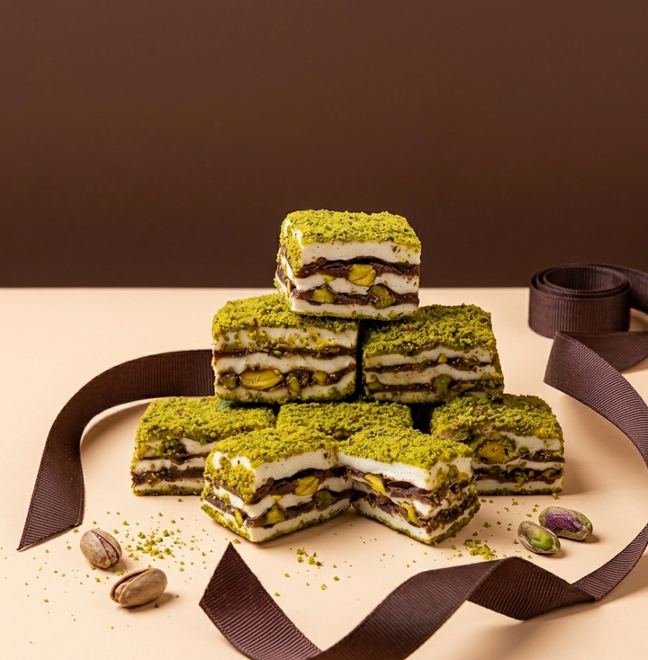 Fıstık Kaplamalı Çikolatalı Fıstıklı Baklava Dilimi 500 gr Taze Butik Bursa Lokumu