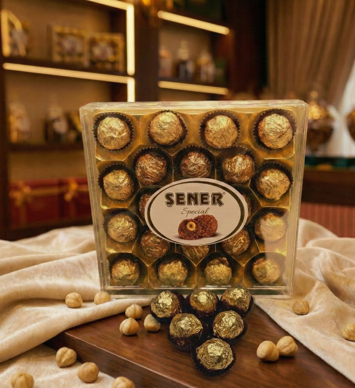 21'li Fındık Parçacıklı Yuvarlak Çikolatalı Gofret Lüx Hediyelik