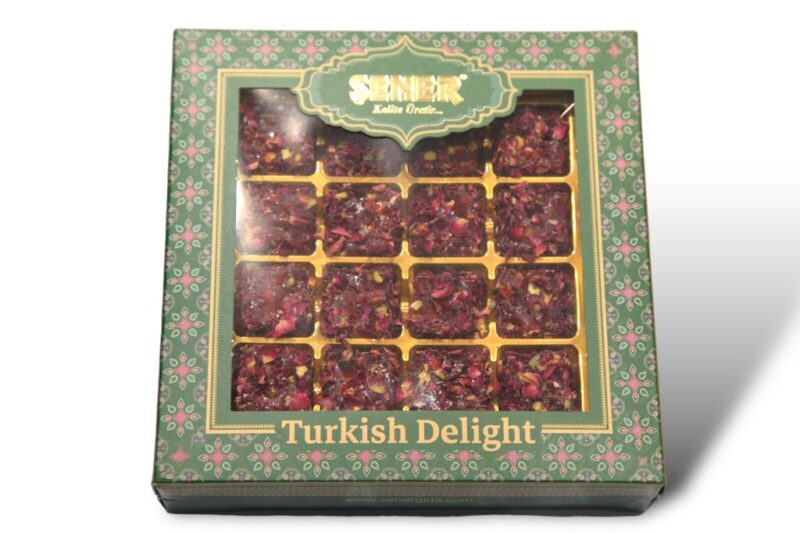 Antep fıstıklı gül yaprak kaplı narlı 350 gr hediyelik lokum